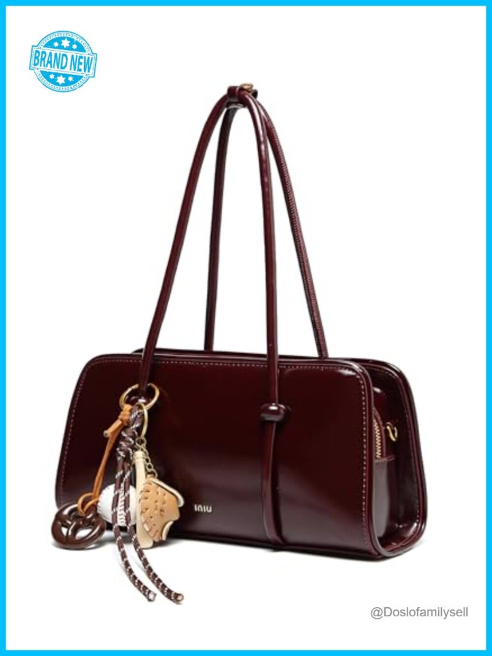 Faux Leather Satchel Crossbody Bag with Baseball Charm